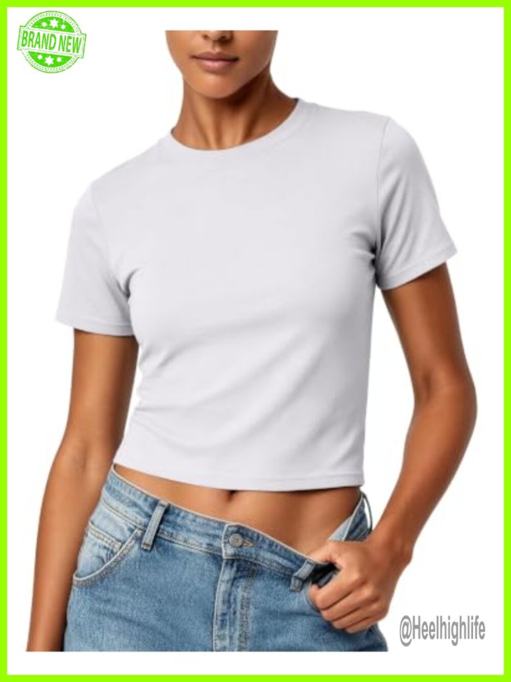 Women's Baby Tee Crewneck Slim Fit Cropped Short Sleeve Top